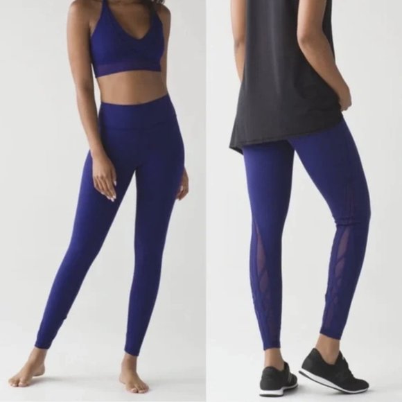 Lululemon Essential Rhythm Pant Leggings Emperor Blue Purple Lace Up Mesh Size 8 - Picture 1 of 14